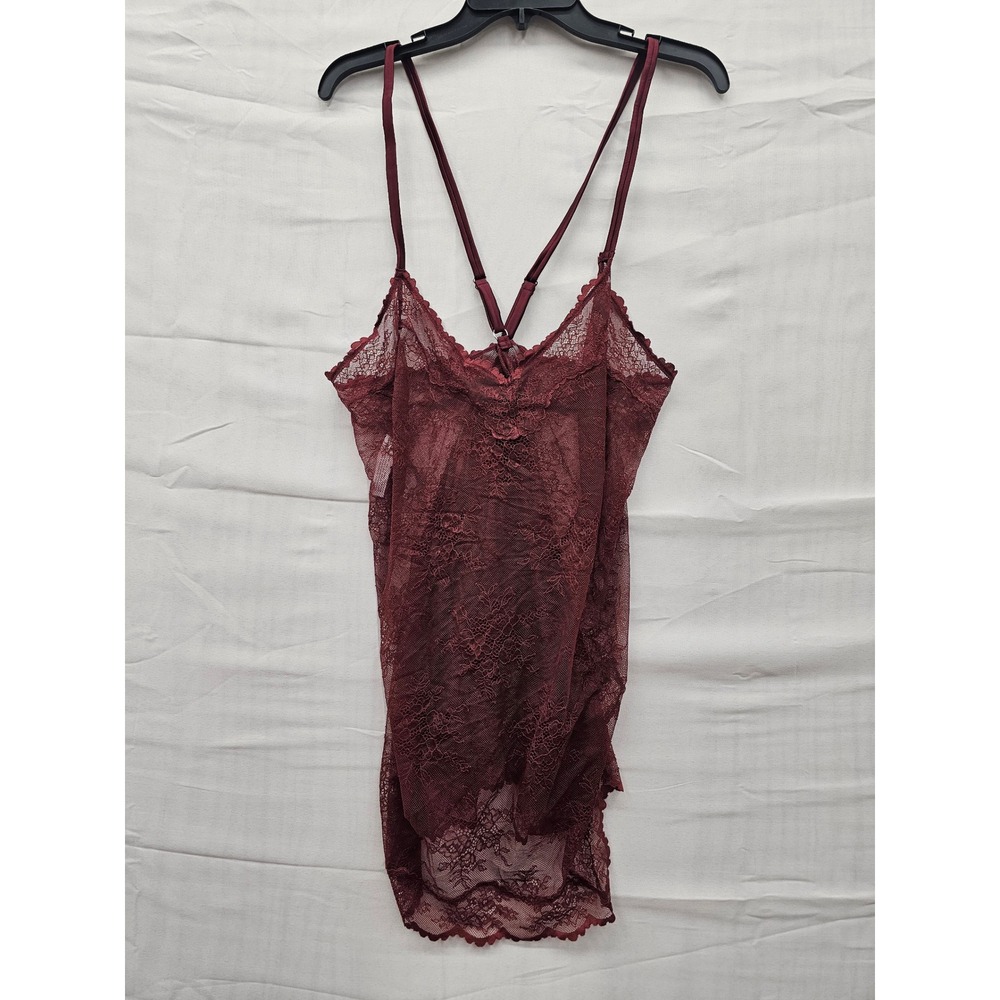 Sheer Lace Chemise Nightdress in Deep Burgundy - Women Intimates